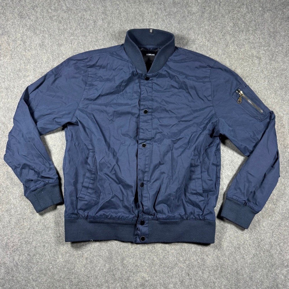 Comune Mens Navy Blue Snap Front Bomber Jacket Lightweight Size M Utility Pocket